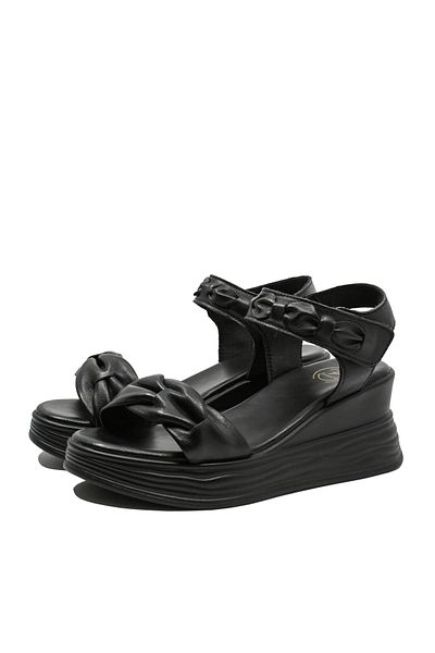 FORMAZIONE Comfortable Black Leather Wedge Sandals For Women