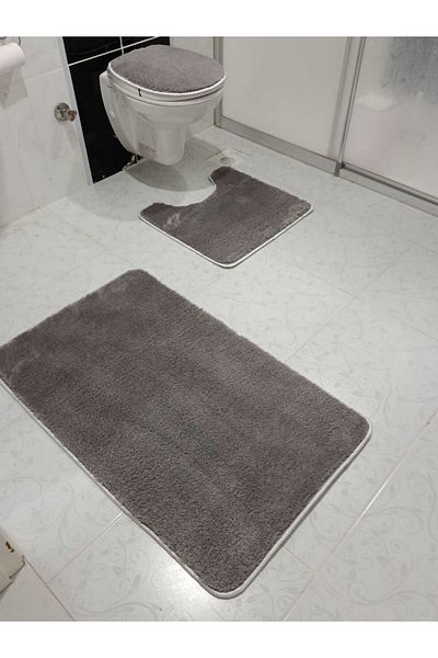 Aurora Brilliant Bathroom Mat Black Toilet Set Plush Mat Set 60X100 / 50X54 / 45X37