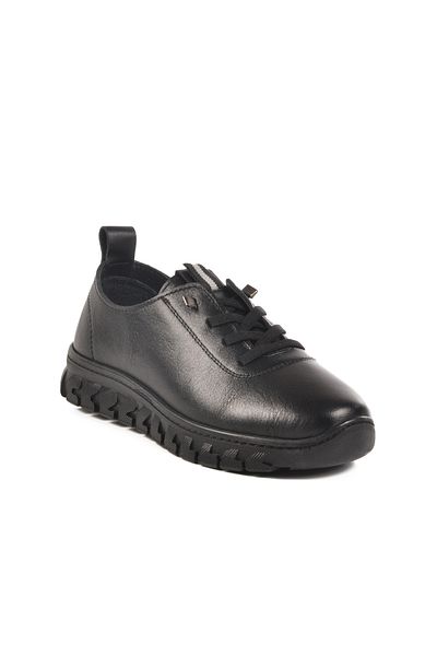 AYAKMOD Black Genuine Leather Anatomical Sole Women's Casual Shoes 9050-26K Z