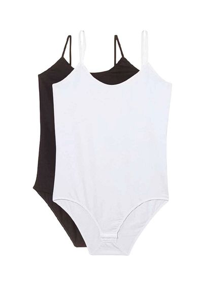 PRATİKOBA Women's Snap-On Bodysuit with 2 String Straps Black and White