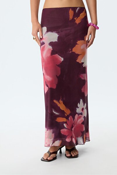 Stradivarius Desenli Tül Midi Etek