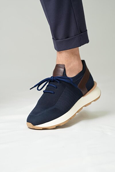 TETRİ Vendetta Model Hakiki Deri El Yapımı Lacivert Triko Sneaker Ayakkabı