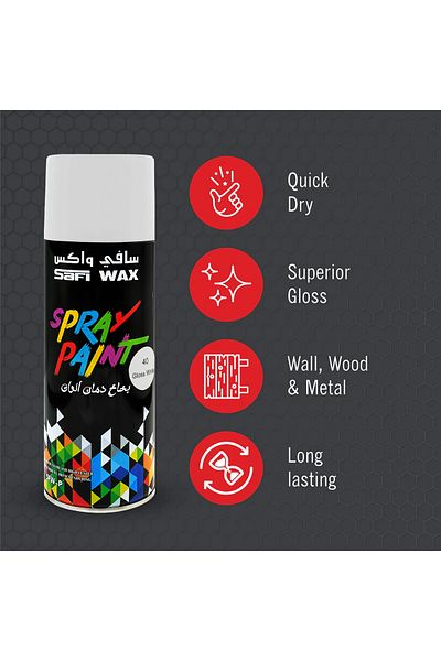 SAFI WAX Spray Paint Matt White SFW-P-1007 – Quick Dry, Gloss Finish for Multiple Surfaces 450ml