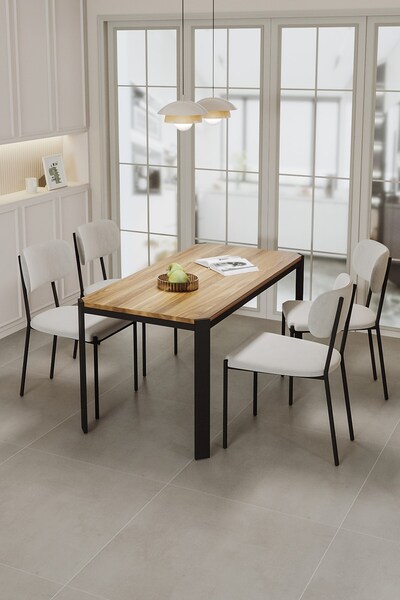 asaella mobilya Nexa Siyah Metal Ayaklı 70x120 Sabit Masa Yemek Odası Takımı,...