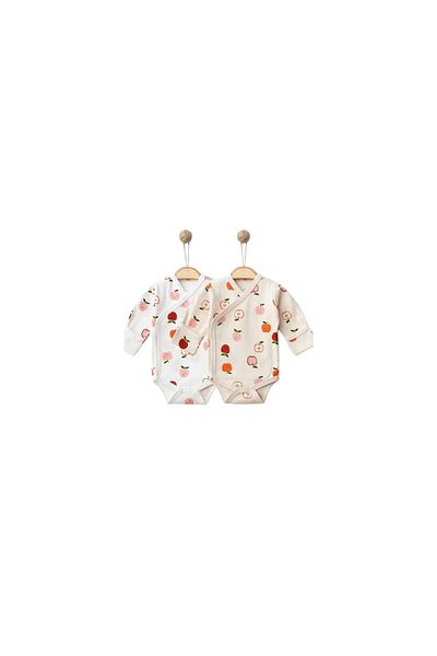 BEBENAZ Premature Baby Cotton Apple Pattern Long Sleeve Swaddle Cruvaze Snap Closure Report 2-Piece Undershirt Body Zıbın