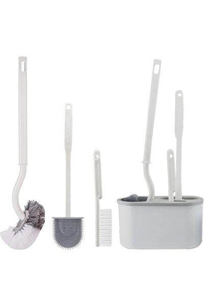 SOHO Toilet Brush Set with Holder and 3 Brushes for Cleaning Hard-to-reach Corners, ABS and Flexible Plastic and S