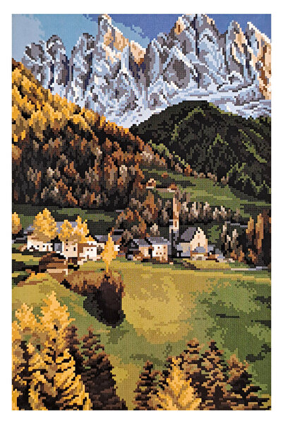 ElkaHobi Goblen Etamin İşleme Seti 40x50 cm Karlı Dağ ve Yeşil Yaylalar Deseni