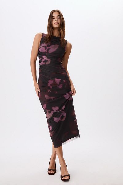 Stradivarius Printed tulle midi dress