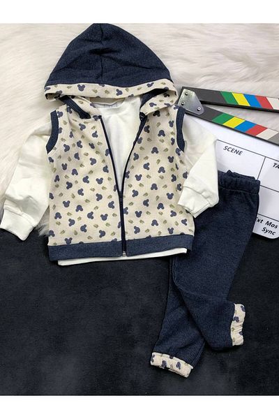 KGN GİYİM Baby Boy 3-Piece Vest Bottom Top Set