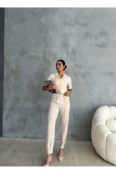 Famel Butik Linen Shirt Pants 2 Piece Set