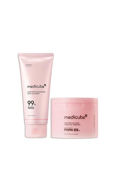 Medicube Salmon PDRN Daily Skincare Duo: PDRN Marshmallow Whip Cleanser and Pink Collagen Jelly Pad
