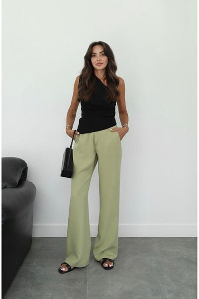 ForOus Pallazo Pants High Waist with Front Zipper and Hidden Hooks with Side Pockets