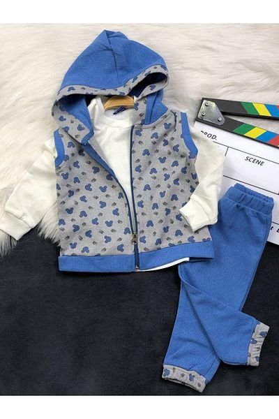 KGN GİYİM Baby Boy 3-Piece Vest Bottom Top Set
