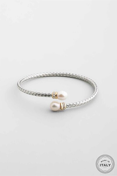 So CHIC... İtalyan Grace 18 Ayar Beyaz Altın Kaplama Gümüş Kelepçe Bileklik