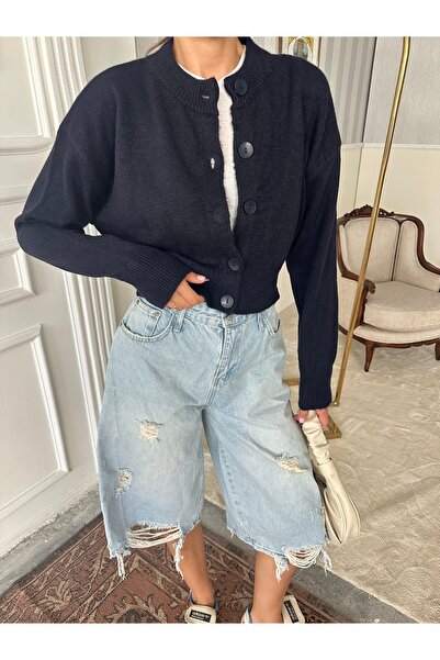 Lorenzo Kadın Lacivert Düğmeli Örgü Hırka