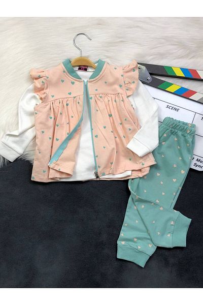 KGN GİYİM Baby Girl Bottom Top 3-Piece Vest Track Suit Set