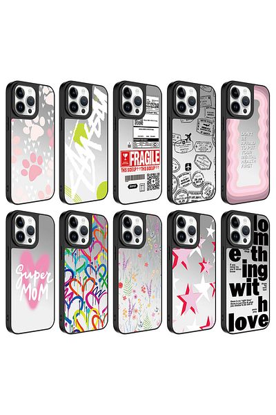 HTstore iPhone Compatible 14 Pro Case Mirrored Pattern Camera Protected Glossy Tough Mirror Cover