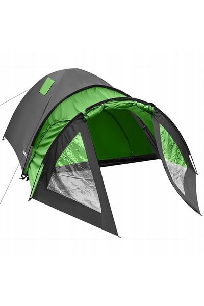 SERSIMO 4-person camping tent with entrance, waterproof 3000 mm, 450x210x150 cm, black and green