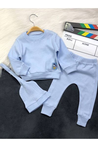KGN GİYİM Baby Boy 3-Piece Bottom Top Set Hat Gift