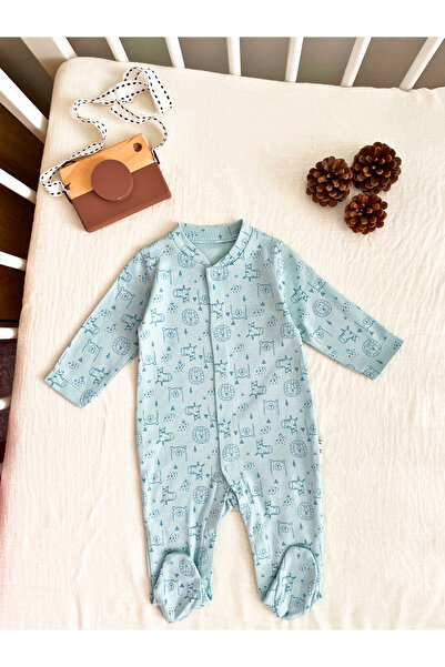 Bebbek %100 pamuk mavi erkek bebek çıtçıtlı tulum