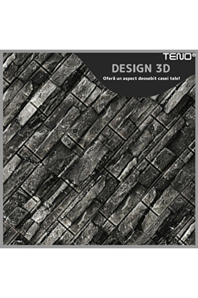 Teno Set Tapet 3D Teno82, Model Piatra Naturala, acoperire 5.3 mp, 70x77 cm, gri inchis