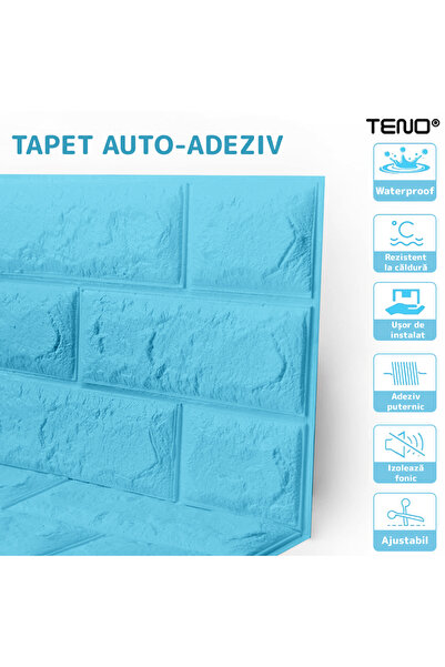Teno Set Tapet Caramida 3D Teno52, suprafata acoperire 5.3 mp, autoadeziv, 70x77 cm, albastru