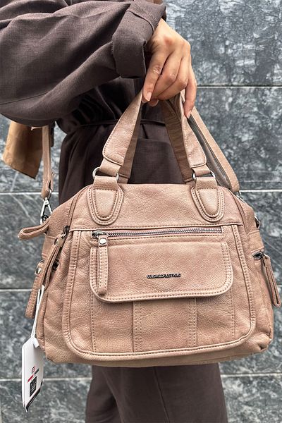 Just Polo Women's Multi-Compartment Soft Washed Leather Handle Cross Shoulder Bag