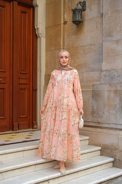 LOCCO Women's Floral Patterned Dress Salmon