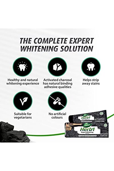 Dabur Herbal Activated Charcoal Toothpaste 10x20g | For Expert Teeth Whitening & Stain Removal |