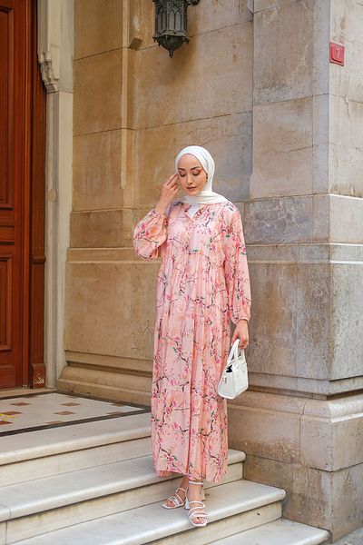 LOCCO Women's Sakura Flower Patterned Dress Pink