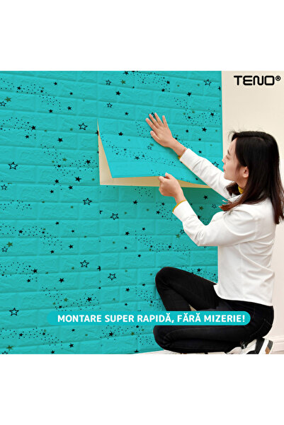 Teno Set Tapet 3D Teno71, model Stelute, acoperire 5.3 mp, autoadeziv, waterproof, 70x77 cm, albastru