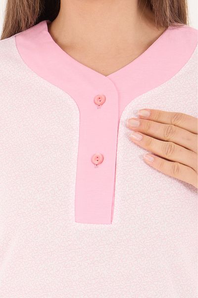 AYSUN TEKSTİL Copy - Quality K Cotton Wide Cut Collar Pink Heart Printed Mother Pajamas Set
