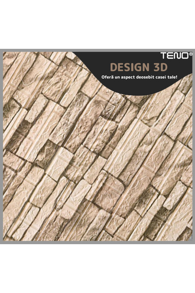Teno Set Tapet Caramida 3D Teno79, Model Piatra Naturala, acoperire 5.3 mp, autoadeziv, 70x77 cm, crem
