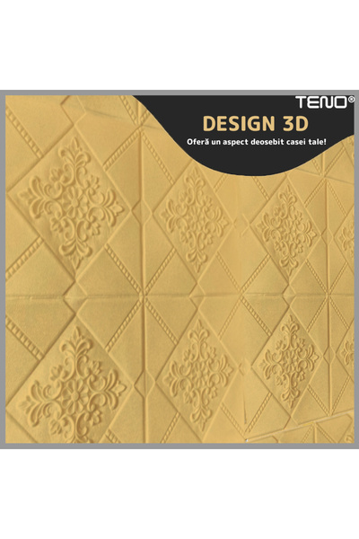 Teno Set Tapet 3D Teno119, acoperire 4.9 mp, autoadeziv, perete/tavan, model floral, 70x70 cm, galben