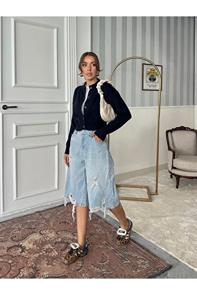 Lorenzo Kadın Lacivert Düğmeli Örgü Hırka