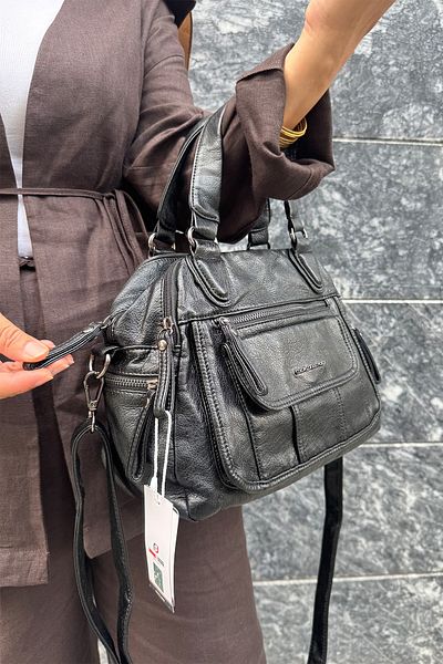 Just Polo Women's Multi-Compartment Soft Washed Leather Handle Cross Shoulder Bag