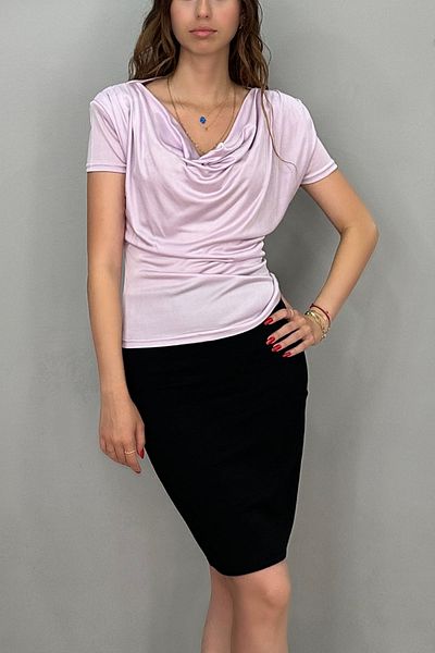 Tam Moda Women's Sandy Padded Shoulder Pleated Short Sleeve Blouse Lilac Color
