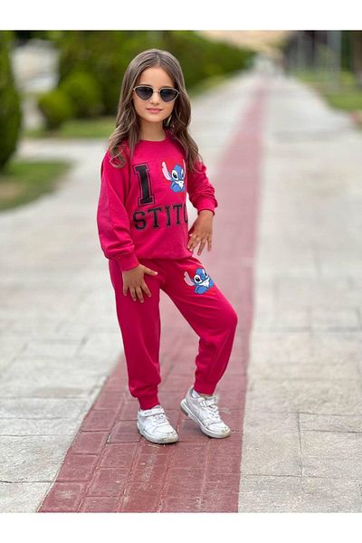 KGN GİYİM Girl's 3 Thread Unsharped Bottom Top Set
