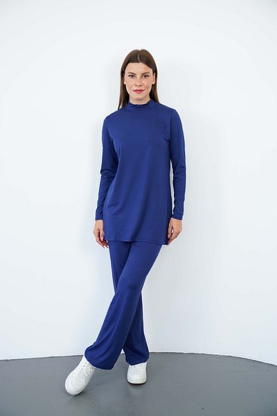 penyebizden Viscose Tunic and Trousers Set-Navy