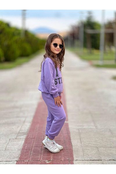 KGN GİYİM Girl's 3 Thread Unsharped Bottom Top Set