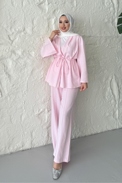 Rimel Moda Benan Taşlı Takım Pembe