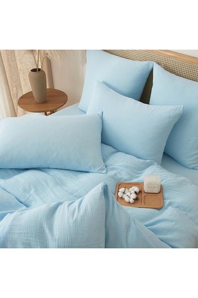 Luofanfei Muslin cotton bed linen, set with double duvet cover 220x240, 2 pillowcases 65x65, with zipper, lava