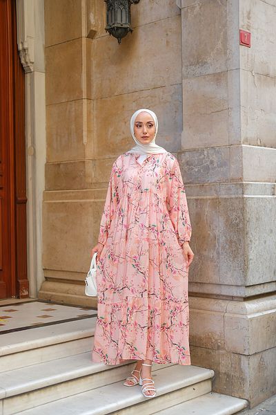 LOCCO Women's Sakura Flower Patterned Dress Pink