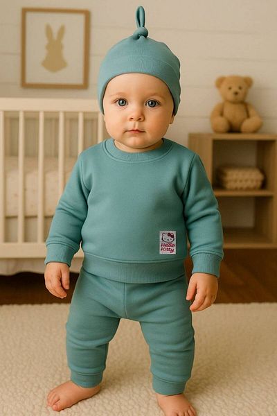 KGN GİYİM Baby Boy 3-Piece Bottom Top Set Hat Gift