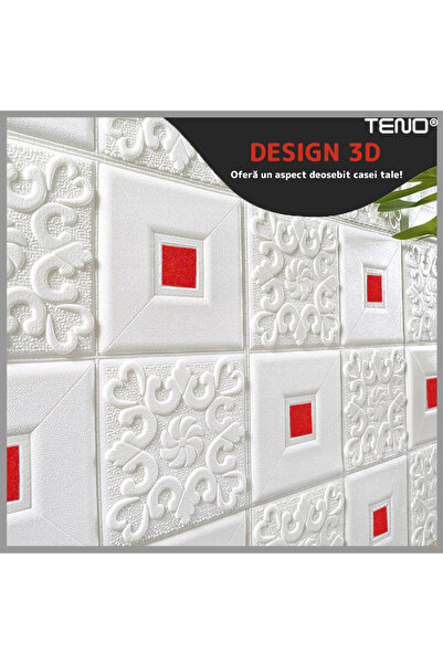 Teno Set Tapet 3D Teno61, suprafata acoperire 4.9 mp, autoadeziv, perete/tavan, 70x70 cm, rosu