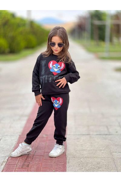 KGN GİYİM Girl's 3 Thread Unsharped Bottom Top Set