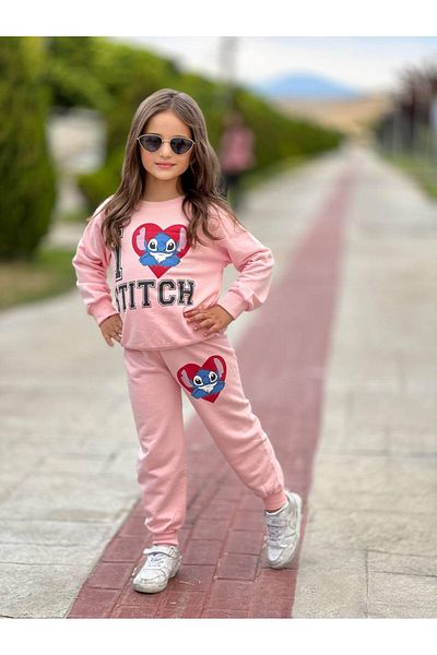 KGN GİYİM Girl's 3 Thread Unsharped Bottom Top Set
