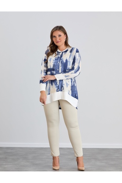 Te&Te Women's Plus Size Button Pattern Woven Shirt Tunic