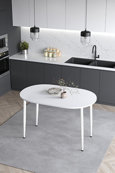 Mufian Concept Melinda 60x90 Cm İskandinav Modern Oval Beyaz Ayaklı Beyaz Mut...
