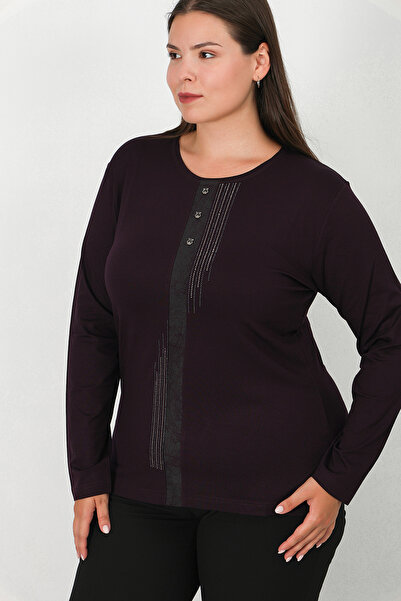 Lanze بلوزة قطنية ممشطة مع تفاصيل حجرية وجلدية